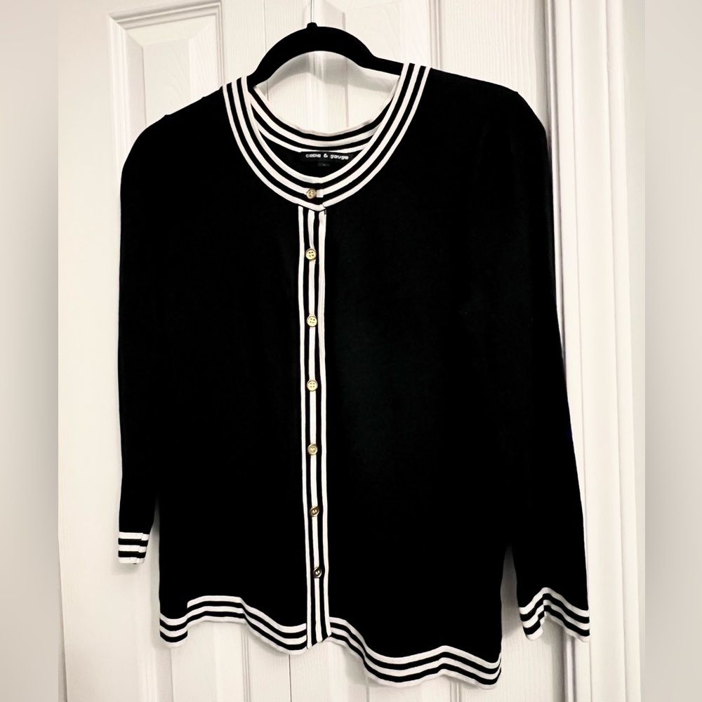 Cable & Gauge Black Cardigan with White Trim